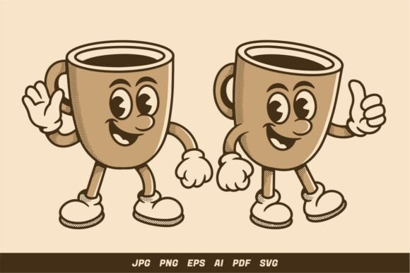 Retro Coffee Cup Character Review: Two Poses for Embroidery